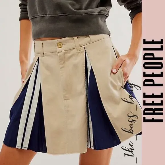 Free People skirt mini skirt pleated sporty denim striped - Picture 3 of 9